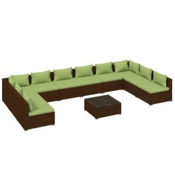 vidaXL 11-tlg. Garten-Lounge-Set mit Kissen Poly Rattan Braun
