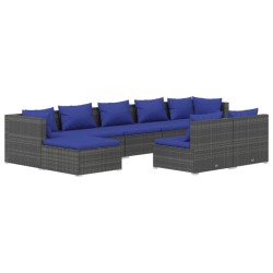 vidaXL 9-tlg. Garten-Lounge-Set mit Kissen Grau Poly Rattan
