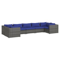 vidaXL 7-tlg. Garten-Lounge-Set mit Kissen Poly Rattan Grau