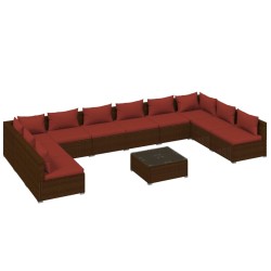 vidaXL 11-tlg. Garten-Lounge-Set mit Kissen Poly Rattan Braun
