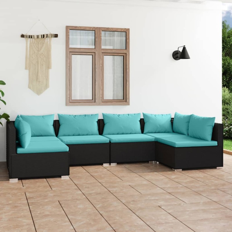 vidaXL 6-tlg. Garten-Lounge-Set mit Kissen Poly Rattan Schwarz vidaXL 6-tlg. Garten-Lounge-Set mit Kissen Poly Rattan Schwarz
