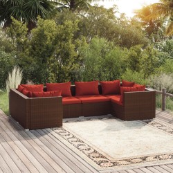 vidaXL 6-tlg. Garten-Lounge-Set mit Kissen Poly Rattan Braun
