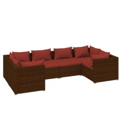 vidaXL 6-tlg. Garten-Lounge-Set mit Kissen Poly Rattan Braun
