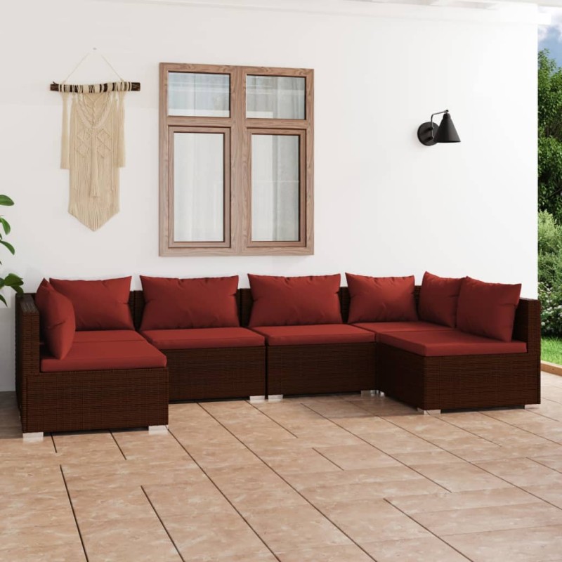 vidaXL 6-tlg. Garten-Lounge-Set mit Kissen Poly Rattan Braun vidaXL 6-tlg. Garten-Lounge-Set mit Kissen Poly Rattan Braun