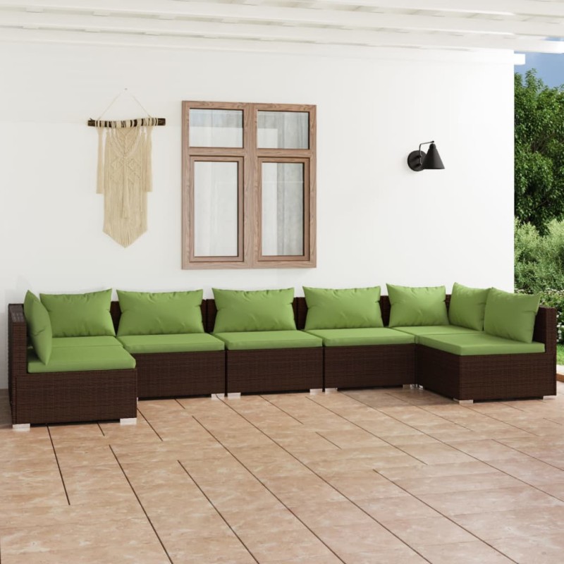 vidaXL 7-tlg. Garten-Lounge-Set mit Kissen Poly Rattan Braun vidaXL 7-tlg. Garten-Lounge-Set mit Kissen Poly Rattan Braun