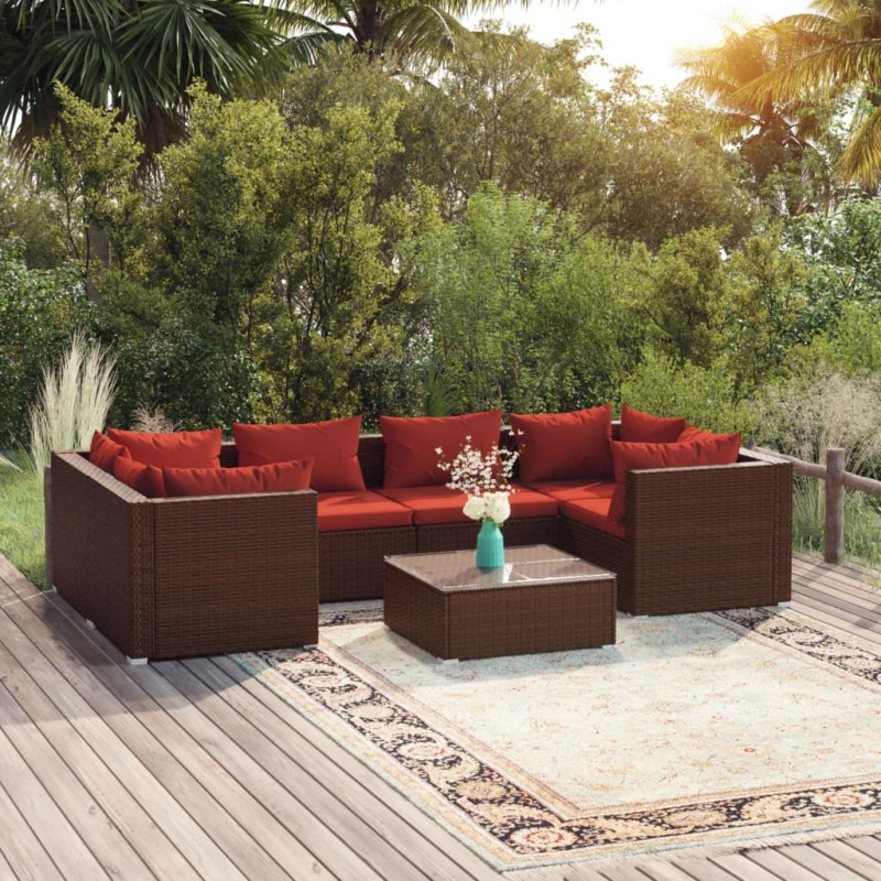vidaXL 7-tlg. Garten-Lounge-Set mit Kissen Poly Rattan Braun vidaXL 7-tlg. Garten-Lounge-Set mit Kissen Poly Rattan Braun