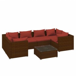 vidaXL 7-tlg. Garten-Lounge-Set mit Kissen Poly Rattan Braun
