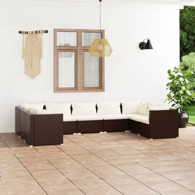 vidaXL 9-tlg. Garten-Lounge-Set mit Kissen Poly Rattan Braun vidaXL 9-tlg. Garten-Lounge-Set mit Kissen Poly Rattan Braun