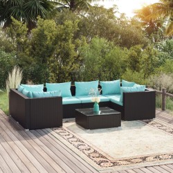 vidaXL 7-tlg. Garten-Lounge-Set mit Kissen Poly Rattan Schwarz