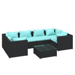vidaXL 7-tlg. Garten-Lounge-Set mit Kissen Poly Rattan Schwarz