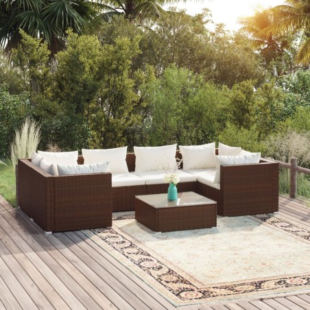 vidaXL 7-tlg. Garten-Lounge-Set mit Kissen Poly Rattan Braun