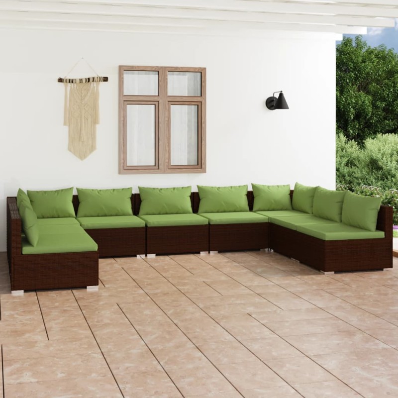 vidaXL 9-tlg. Garten-Lounge-Set mit Kissen Poly Rattan Braun vidaXL 9-tlg. Garten-Lounge-Set mit Kissen Poly Rattan Braun