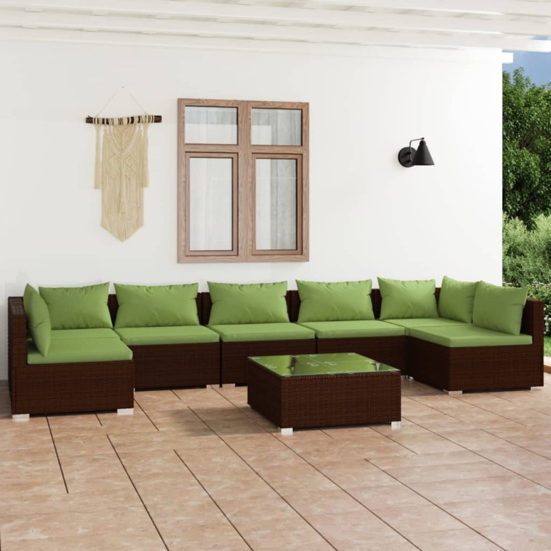 vidaXL 8-tlg. Garten-Lounge-Set mit Kissen Poly Rattan Braun vidaXL 8-tlg. Garten-Lounge-Set mit Kissen Poly Rattan Braun