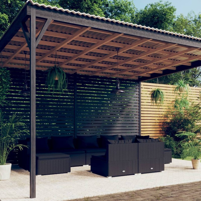 vidaXL 9-tlg. Garten-Lounge-Set mit Kissen Schwarz Poly Rattan vidaXL 9-tlg. Garten-Lounge-Set mit Kissen Schwarz Poly Rattan