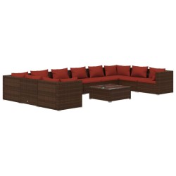 vidaXL 11-tlg. Garten-Lounge-Set mit Kissen Poly Rattan Braun