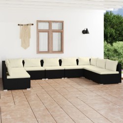 vidaXL 9-tlg. Garten-Lounge-Set mit Kissen Poly Rattan Schwarz