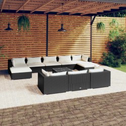 vidaXL 11-tlg. Garten-Lounge-Set mit Kissen Schwarz Poly Rattan