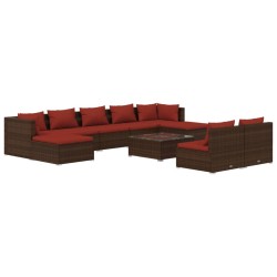 vidaXL 10-tlg. Garten-Lounge-Set mit Kissen Braun Poly Rattan