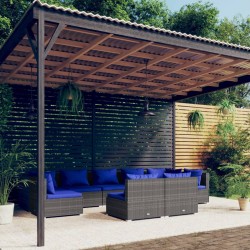 vidaXL 9-tlg. Garten-Lounge-Set mit Kissen Grau Poly Rattan