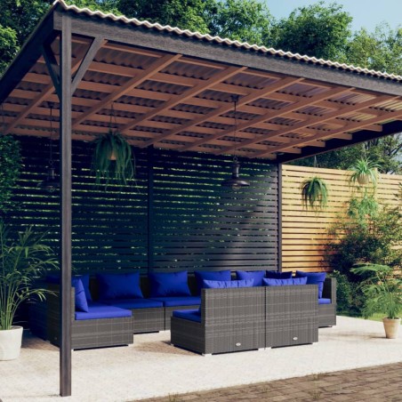 vidaXL 9-tlg. Garten-Lounge-Set mit Kissen Grau Poly Rattan