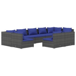 vidaXL 9-tlg. Garten-Lounge-Set mit Kissen Grau Poly Rattan