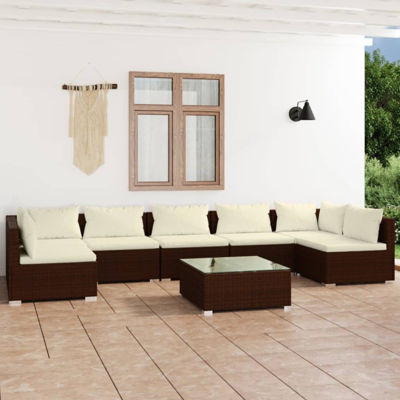 vidaXL 8-tlg. Garten-Lounge-Set mit Kissen Poly Rattan Braun vidaXL 8-tlg. Garten-Lounge-Set mit Kissen Poly Rattan Braun
