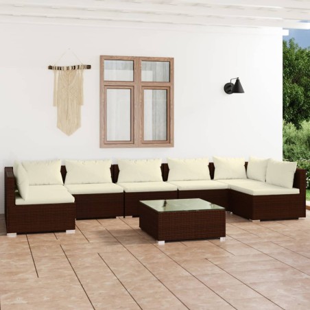 vidaXL 8-tlg. Garten-Lounge-Set mit Kissen Poly Rattan Braun