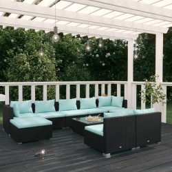 vidaXL 10-tlg. Garten-Lounge-Set mit Kissen Schwarz Poly Rattan