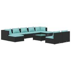vidaXL 10-tlg. Garten-Lounge-Set mit Kissen Schwarz Poly Rattan
