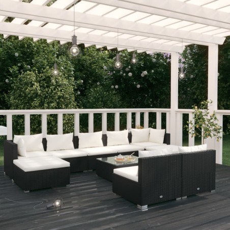 vidaXL 10-tlg. Garten-Lounge-Set mit Kissen Schwarz Poly Rattan