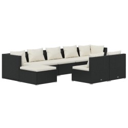 vidaXL 9-tlg. Garten-Lounge-Set mit Kissen Schwarz Poly Rattan