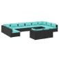 vidaXL 12-tlg. Garten-Lounge-Set mit Kissen Schwarz Poly Rattan vidaXL 12-tlg. Garten-Lounge-Set mit Kissen Schwarz Poly Rattan