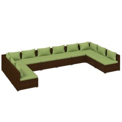 vidaXL 10-tlg. Garten-Lounge-Set mit Kissen Poly Rattan Braun