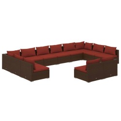 vidaXL 12-tlg. Garten-Lounge-Set mit Kissen Braun Poly Rattan