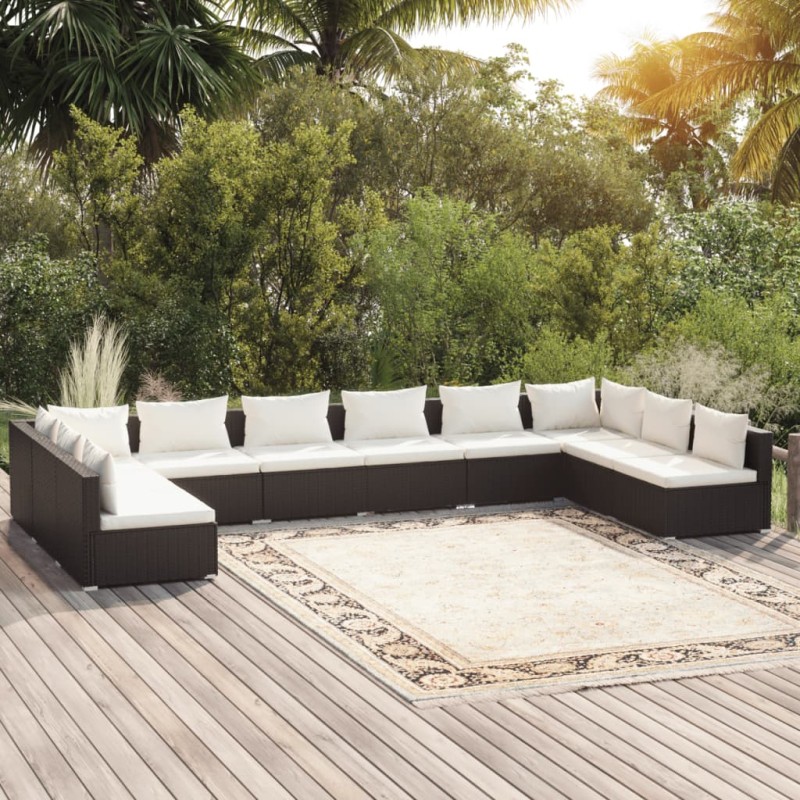 vidaXL 10-tlg. Garten-Lounge-Set mit Kissen Poly Rattan Schwarz vidaXL 10-tlg. Garten-Lounge-Set mit Kissen Poly Rattan Schwarz