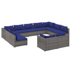 vidaXL 11-tlg. Garten-Lounge-Set mit Kissen Grau Poly Rattan