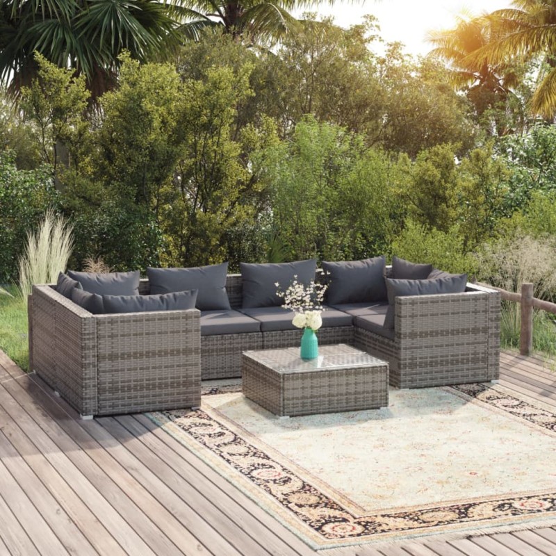 vidaXL 7-tlg. Garten-Lounge-Set mit Kissen Poly Rattan Grau vidaXL 7-tlg. Garten-Lounge-Set mit Kissen Poly Rattan Grau