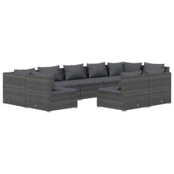 vidaXL 9-tlg. Garten-Lounge-Set mit Kissen Grau Poly Rattan