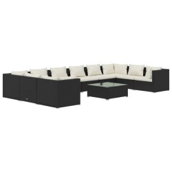 vidaXL 11-tlg. Garten-Lounge-Set mit Kissen Poly Rattan Schwarz