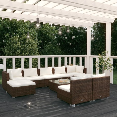 vidaXL 10-tlg. Garten-Lounge-Set mit Kissen Braun Poly Rattan