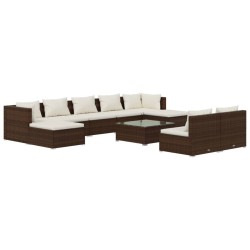vidaXL 10-tlg. Garten-Lounge-Set mit Kissen Braun Poly Rattan