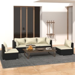 vidaXL 5-tlg. Garten-Lounge-Set mit Kissen Poly Rattan Schwarz