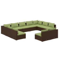 vidaXL 11-tlg. Garten-Lounge-Set mit Kissen Braun Poly Rattan