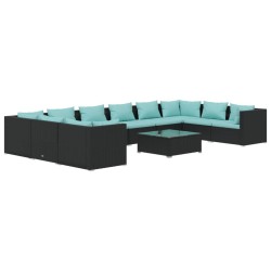 vidaXL 11-tlg. Garten-Lounge-Set mit Kissen Poly Rattan Schwarz
