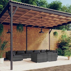vidaXL 9-tlg. Garten-Lounge-Set mit Kissen Grau Poly Rattan