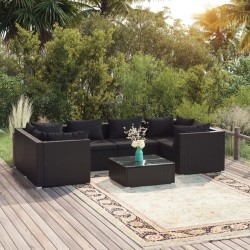 vidaXL 7-tlg. Garten-Lounge-Set mit Kissen Poly Rattan Schwarz
