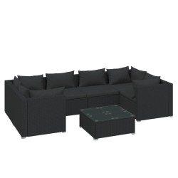 vidaXL 7-tlg. Garten-Lounge-Set mit Kissen Poly Rattan Schwarz