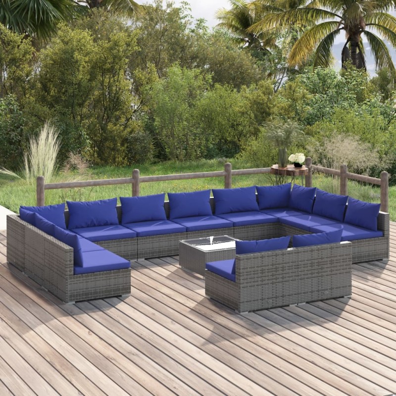 vidaXL 13-tlg. Garten-Lounge-Set mit Kissen Grau Poly Rattan vidaXL 13-tlg. Garten-Lounge-Set mit Kissen Grau Poly Rattan