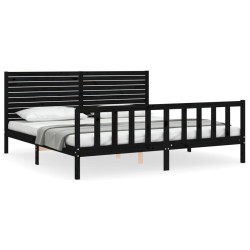 Massivholzbett mit Kopfteil Schwarz 200x200 cm
