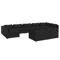 vidaXL 9-tlg. Garten-Lounge-Set mit Kissen Schwarz Poly Rattan